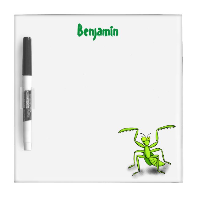 Funny green praying mantis cartoon illustration dry erase board (Front)