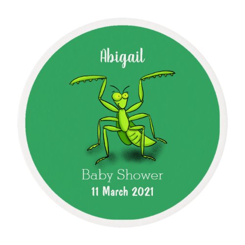 Funny green praying mantis cartoon illustration edible frosting rounds