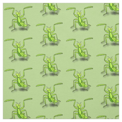 Funny green praying mantis cartoon illustration fabric