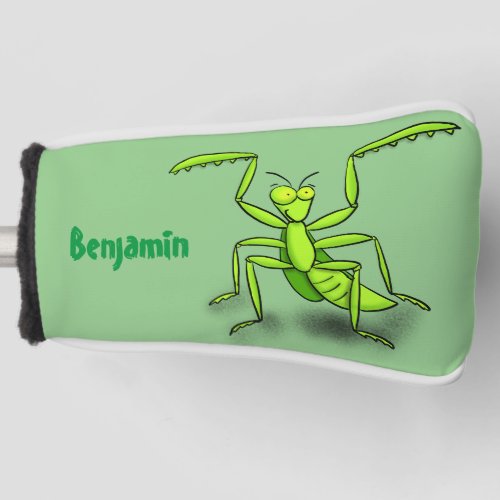 Funny green praying mantis cartoon illustration golf head cover