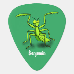 Funny green praying mantis cartoon illustration  guitar pick