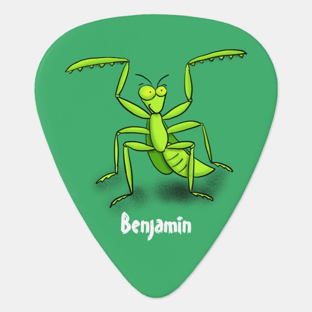 Funny green praying mantis cartoon illustration  guitar pick (Front)