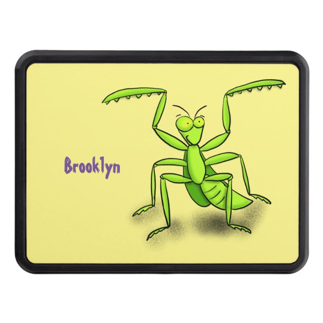 Funny green praying mantis cartoon illustration hitch cover (Front)