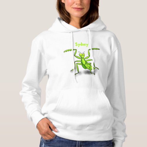 Funny green praying mantis cartoon illustration hoodie