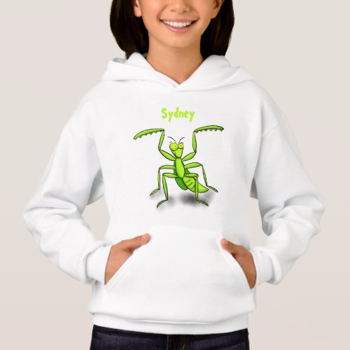 Funny green praying mantis cartoon illustration hoodie