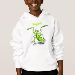 Funny green praying mantis cartoon illustration hoodie