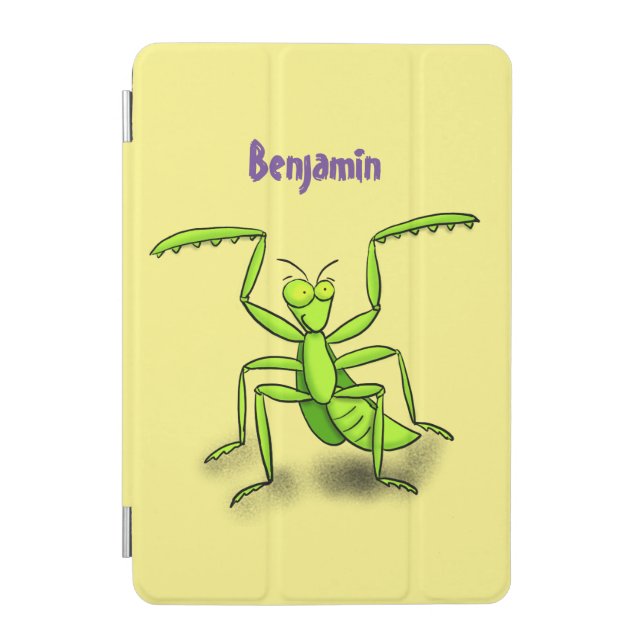 Funny green praying mantis cartoon illustration iPad mini cover (Front)