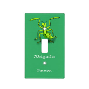 Funny green praying mantis cartoon illustration light switch cover
