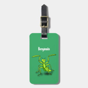 Funny green praying mantis cartoon illustration luggage tag