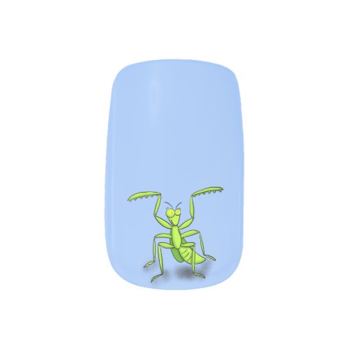 Funny green praying mantis cartoon illustration minx nail art