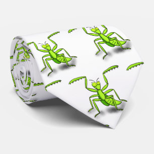 Funny green praying mantis cartoon illustration neck tie
