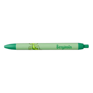 Funny green praying mantis cartoon illustration pen