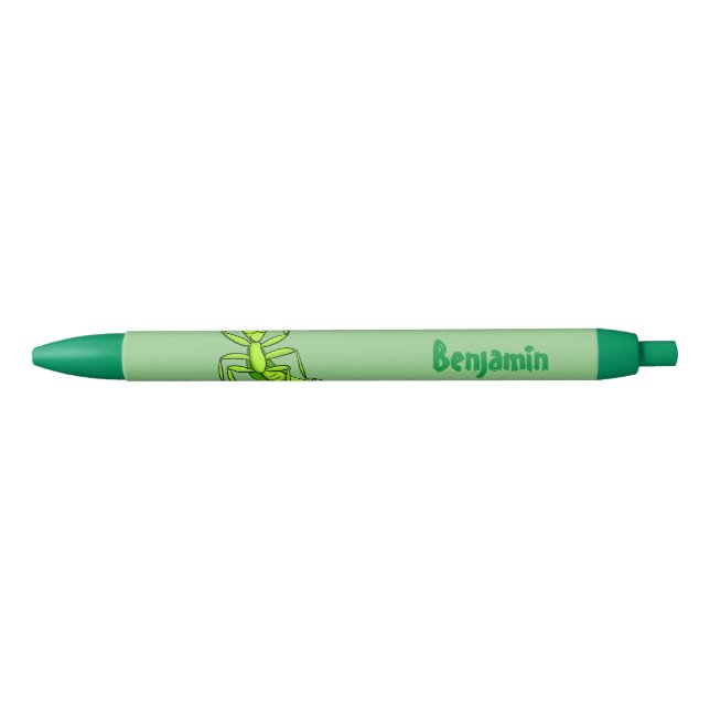 Funny green praying mantis cartoon illustration pen (Front)