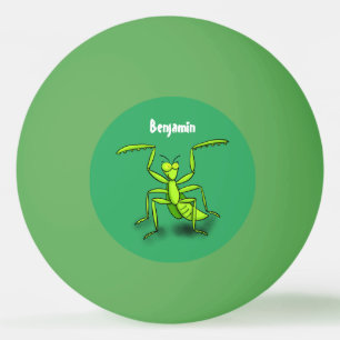 Funny green praying mantis cartoon illustration ping pong ball