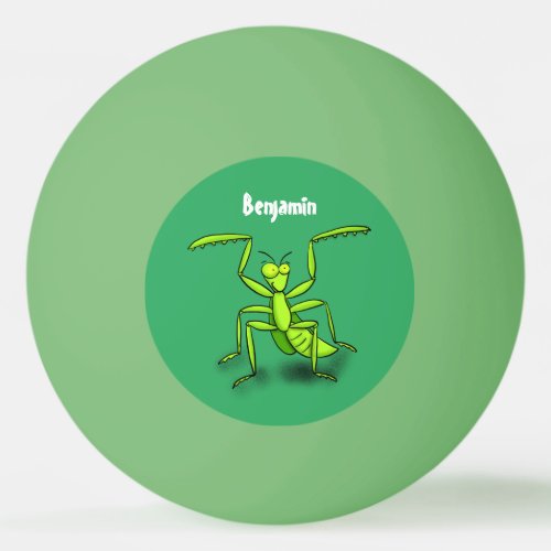 Funny green praying mantis cartoon illustration ping pong ball