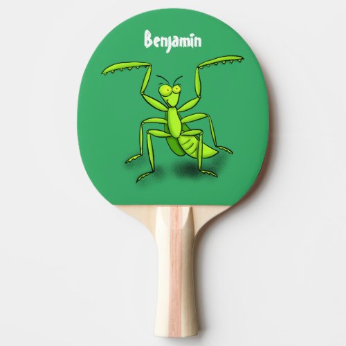 Funny green praying mantis cartoon illustration ping pong paddle