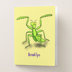 Funny green praying mantis cartoon illustration pocket folder