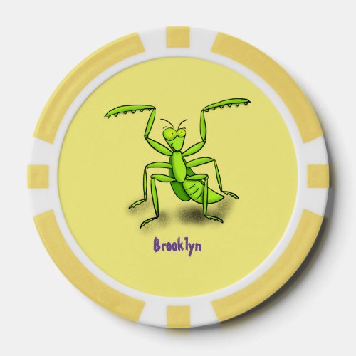 Funny green praying mantis cartoon illustration poker chips
