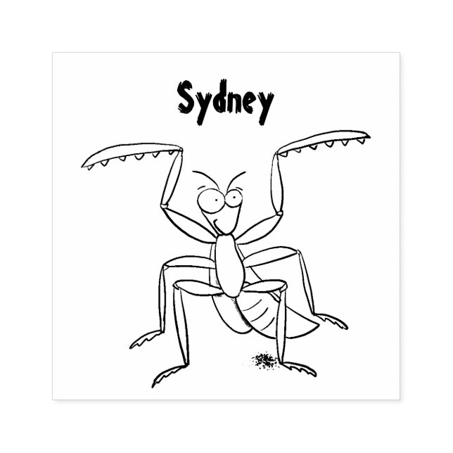 Funny green praying mantis cartoon illustration rubber stamp (Imprint)