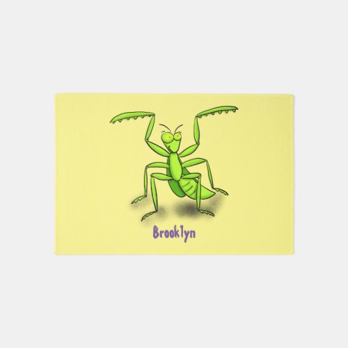 Funny green praying mantis cartoon illustration rug