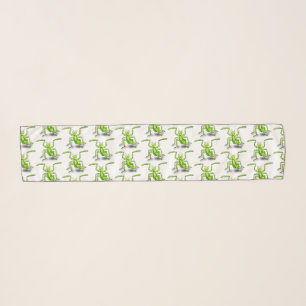 Funny green praying mantis cartoon illustration scarf