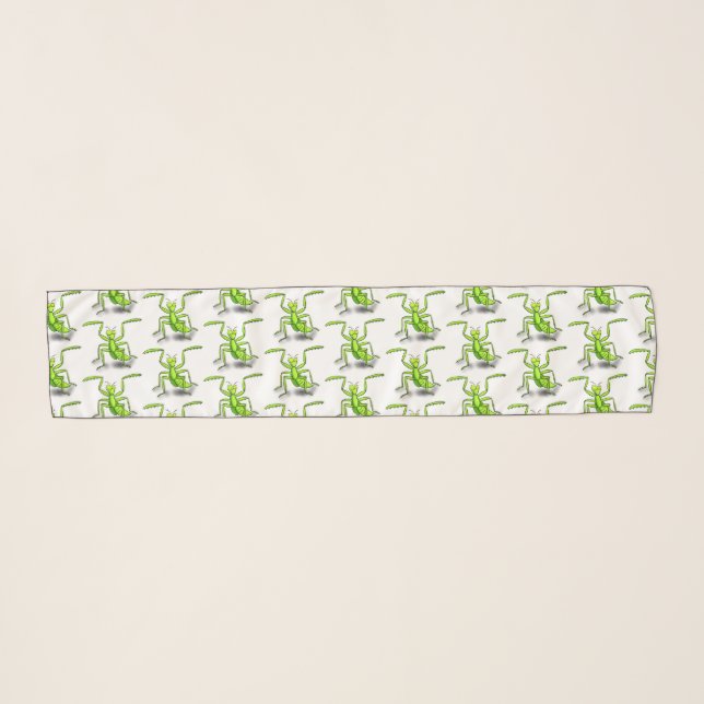 Funny green praying mantis cartoon illustration scarf (Front (Horizontal))