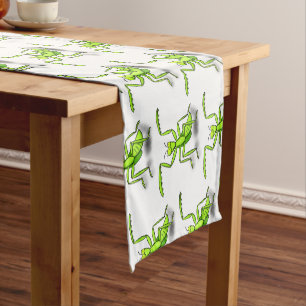 Funny green praying mantis cartoon illustration short table runner