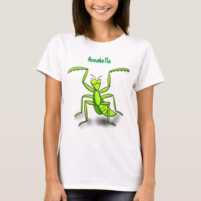 Funny green praying mantis cartoon illustration T-Shirt (Front)