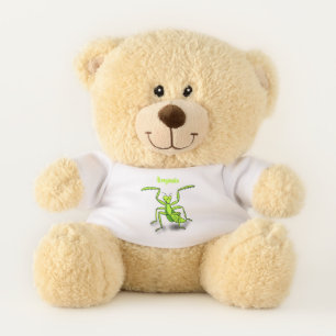 Funny green praying mantis cartoon illustration teddy bear