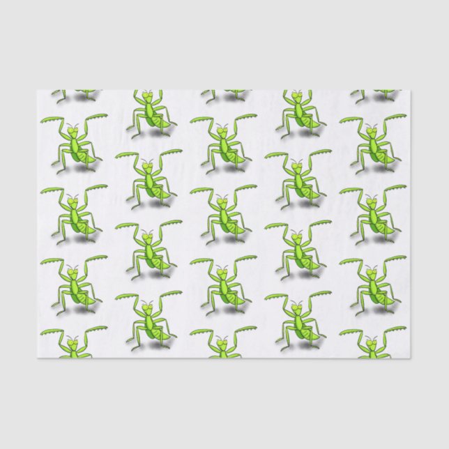 Funny green praying mantis cartoon illustration tissue paper (Front)