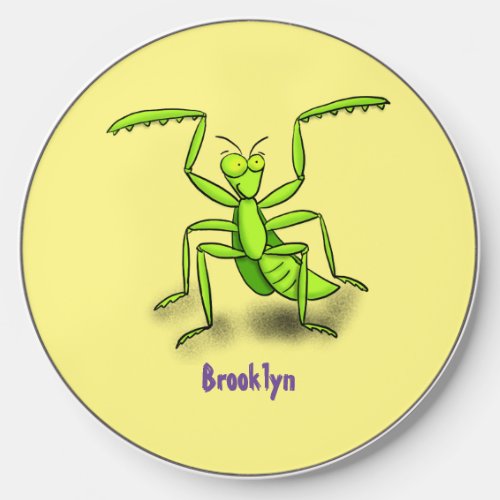 Funny green praying mantis cartoon illustration wireless charger 