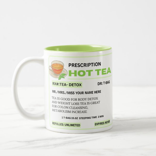 Funny Green Prescription Hot Tea Mug (Left)