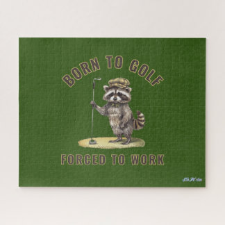 funny green raccoon golf jigsaw puzzle