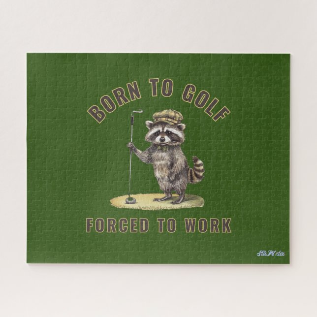funny green raccoon golf jigsaw puzzle (Horizontal)
