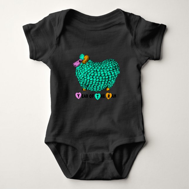 Funny Green Ram Chinese New Year Zodiac Baby B Baby Bodysuit (Front)