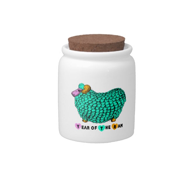 Funny Green Ram Chinese Year Zodiac Candy Jar (Front)