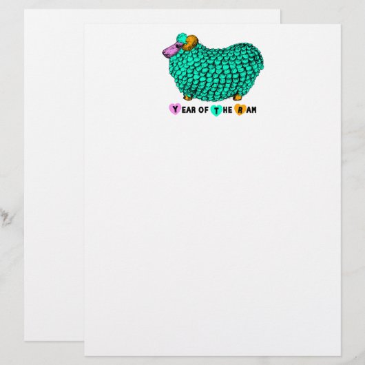 Funny Green Ram Chinese Year Zodiac Letterhead (Front/Back)