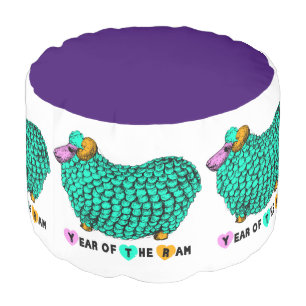 Funny Green Ram Chinese Year Zodiac Round Pouf
