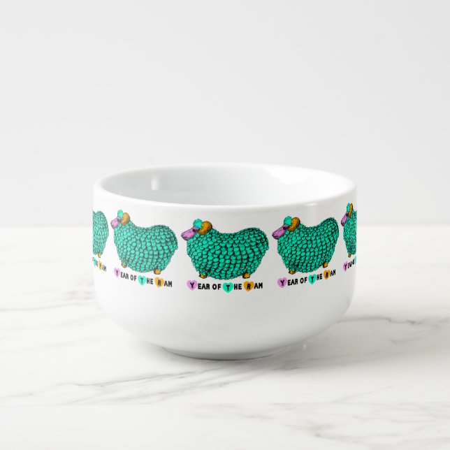 Funny Green Ram Chinese Year Zodiac Soup Bowl (Front)