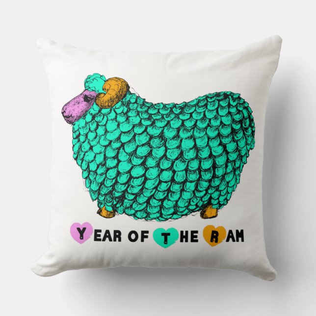 Funny Green Ram Chinese Year Zodiac Square P Throw Pillow (Front)