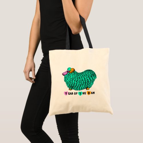 Funny Green Ram Year Chinese Zodiac Tote Bag