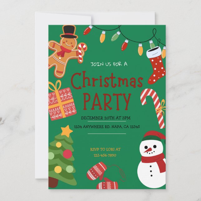 Funny Green Red and Yellow Christmas Party Invite (Front)