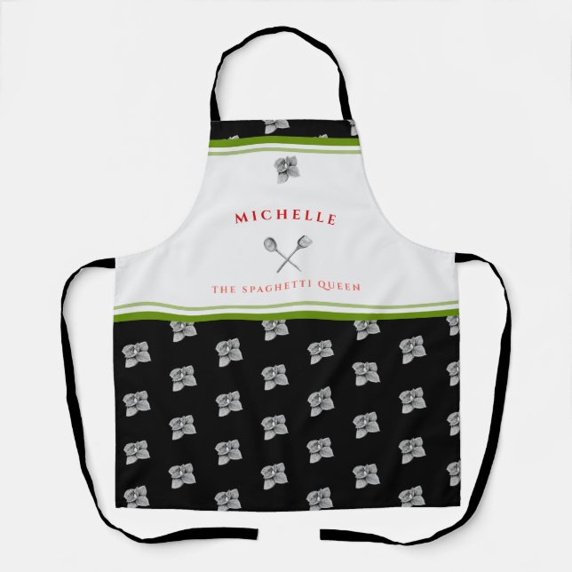Funny Green Red Black The Spaghetti Queen  Apron (Front)