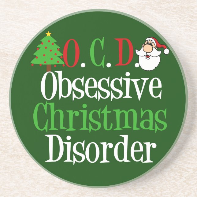 Funny Green Red Christmas Obsessed Sandstone Coaster (Front)