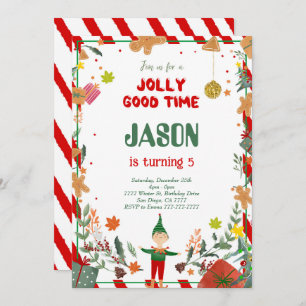 Funny Green & Red Elf Birthday Party Invitation