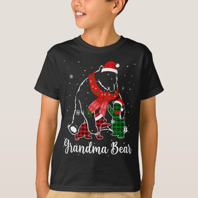 Funny Green Red Plaid Grandma Bear Matching Pajama T-Shirt (Front)