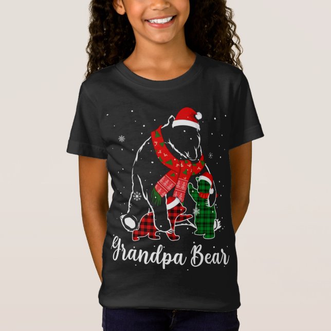 Funny Green Red Plaid Grandpa Bear Matching Pajama T-Shirt (Front)