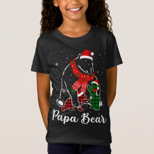 Funny Green Red Plaid Papa Bear Matching Pajama Fa T_Shirt