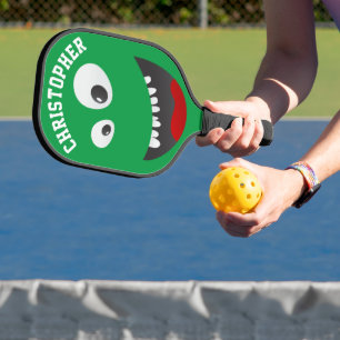 Funny Green Scary Face Novelty Personalized Name Pickleball Paddle