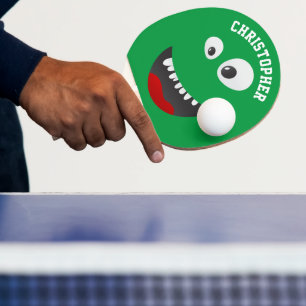Funny Green Scary Face Novelty Personalized Name Ping Pong Paddle